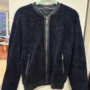 Navy Shearling Bomber Jacket
